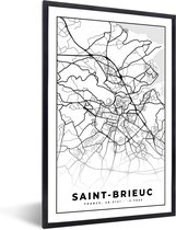 Fotolijst incl. Poster Zwart Wit- Stadskaart – Frankrijk – Kaart – Saint-Brieuc - Plattegrond - Zwart wit - 40x60 cm - Posterlijst