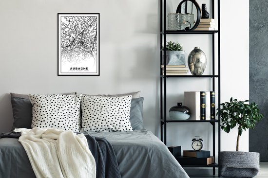 Cadre photo avec affiche Zwart Wit- Carte - Carte - France - Plan de ville - Aubagne - Zwart blanc - 40x60 cm - Cadre pour affiche