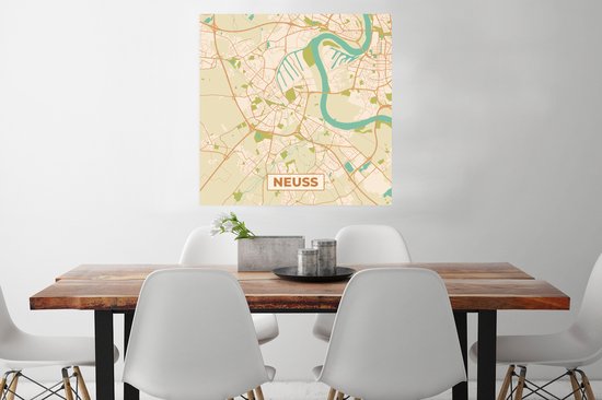 Poster Neuss - Plattegrond - Kaart - Vintage - Stadskaart - 75x75 cm