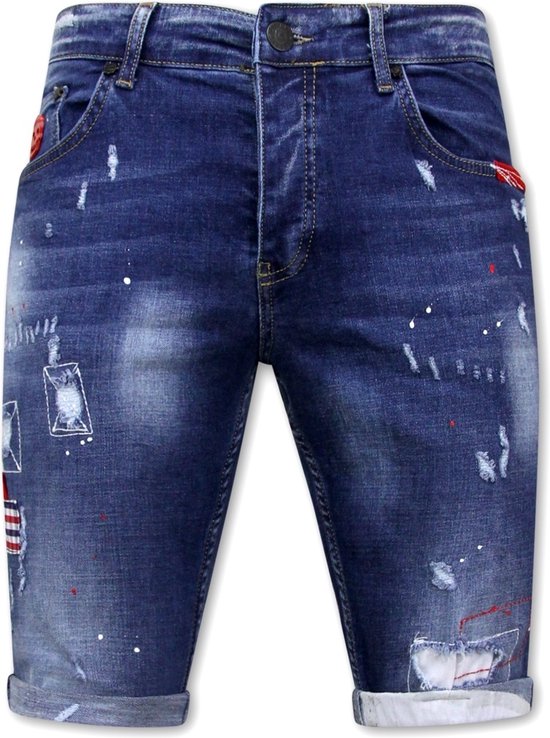 Mannen Korte Broek met Gaten -1030-SH- Blauw