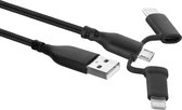 Ewent 3-in-1 USB-A naar Lightning, USB-C en micro USB kabel EW1376