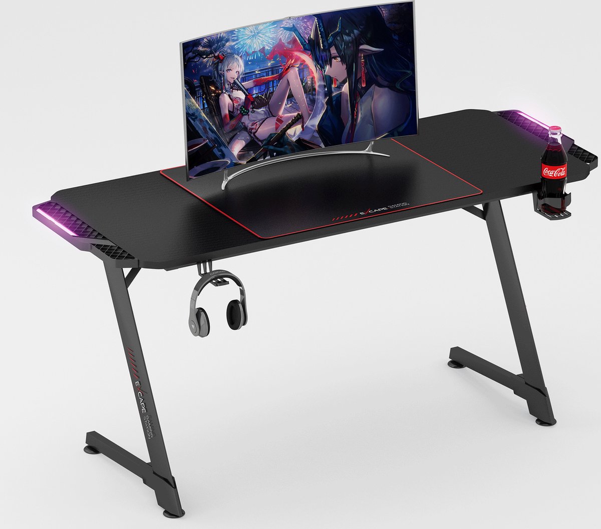 eXcape Gaming Desk Z14 met LED Verlichting 156x60cm - carbon look
