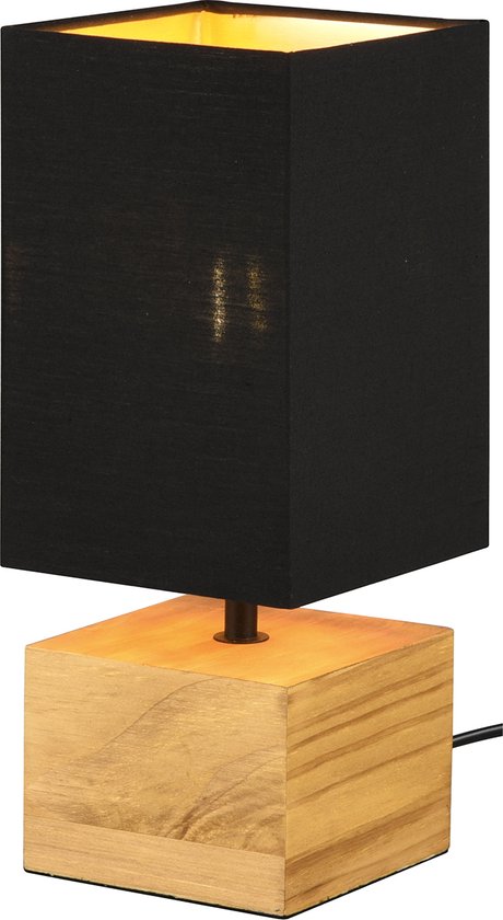LED Tafellamp - Tafelverlichting - Trion Wooden - E14 Fitting - Vierkant - Mat Zwart/Goud - Hout