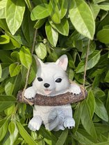Polyresin hangend (tuin) dier "hond" - wit - hoogte 15x10x8 cm - ophangtouw - Voor binnen of buiten - Tuinaccessoires - Woonaccessoires