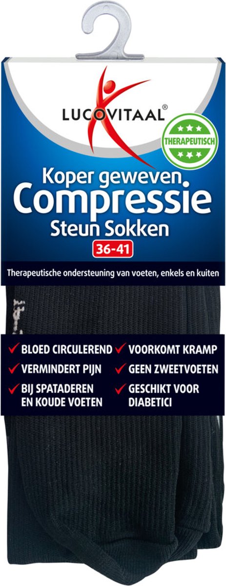 Bol.com 6x Lucovitaal Compressie Steunkousen Zwart maat 36-41 1 paar aanbieding
