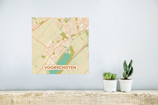 Affiche Voorschoten - Plan de la ville - Carte - Vintage - Carte - 30x30 cm