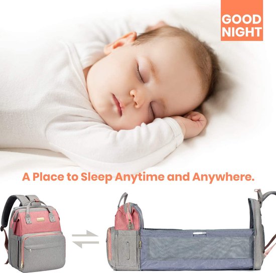 Sac à Langer 3-en-1 Portable Avec Lit Bébé Pliable - Sac à Dos Multifonction Pour Couches, Biberons, Lit De Voyage Rose - Idéal Maman En Déplacement