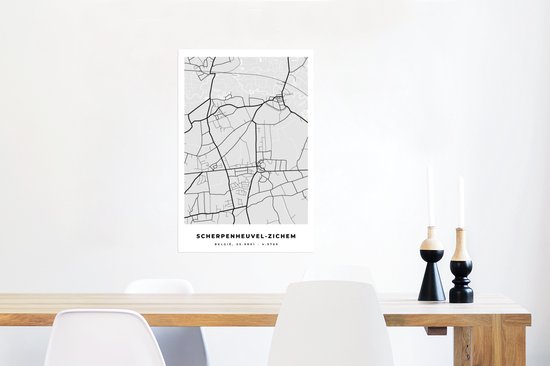 Poster Carte – Plan d'étage – Plan de ville – Scherpenheuvel Zichem – België – Wit - 40x60 cm