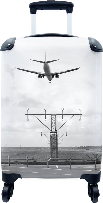 Koffer - Dalend vliegtuig op weg naar Schiphol - zwart wit - Past binnen  55x40x20 cm... | bol