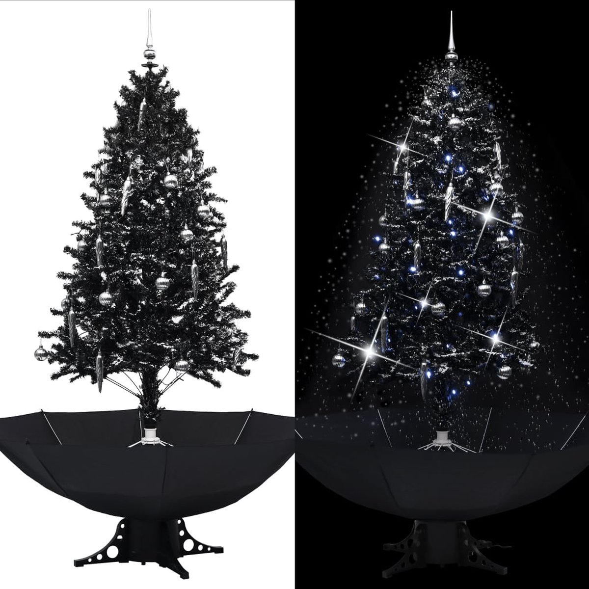 VidaLife Kerstboom sneeuwend met paraplubasis 190 cm PVC zwart