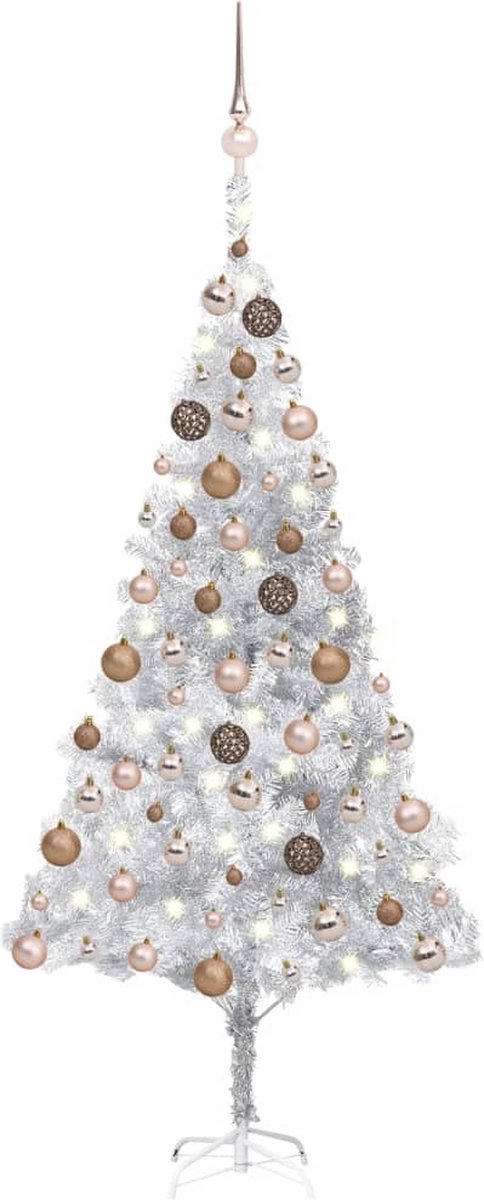 VidaLife Kunstkerstboom met LED's en kerstballen 180 cm PET zilverkleur