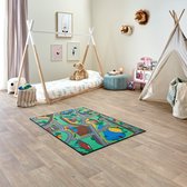 Carpet Studio Playtime Speelkleed - Speelmat 95x133cm - Vloerkleed Kinderkamer - Anti-slip Speeltapijt - Verkeerskleed - Groen/Blauw