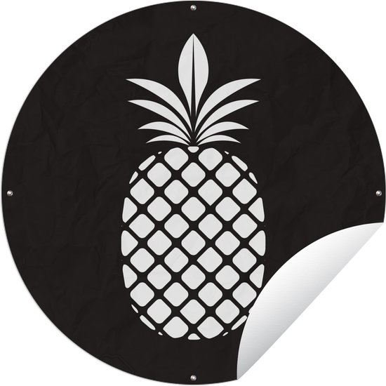 Tuincirkel Zwart-wit illustratie van een ananas - 60x60 cm - Ronde Tuinposter - Buiten