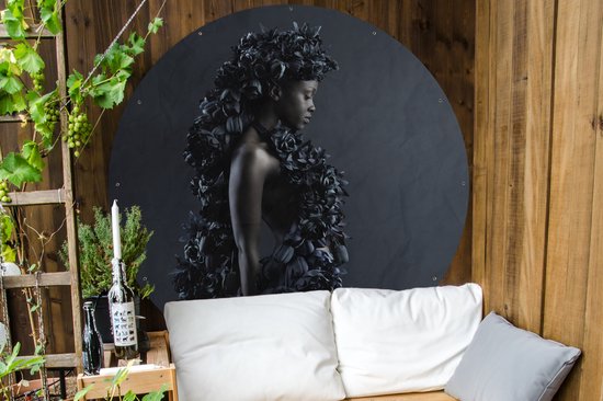 Garden Circle Fleurs - Femme - Zwart - 150x150 cm - Affiche de Jardin Ronde - Extérieur