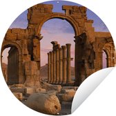 Tuincirkel Zonsondergang bij de oude Triomfbogen in Syrië - 60x60 cm - Ronde Tuinposter - Buiten