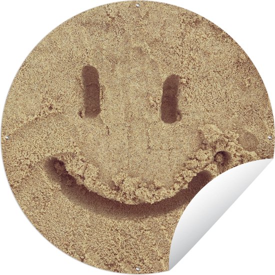 Tuincirkel Smiley in het zand - 60x60 cm - Ronde Tuinposter - Buiten