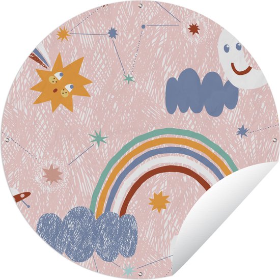 Tuincirkel Regenboog - Kind - Wolken - 60x60 cm - Ronde Tuinposter - Buiten