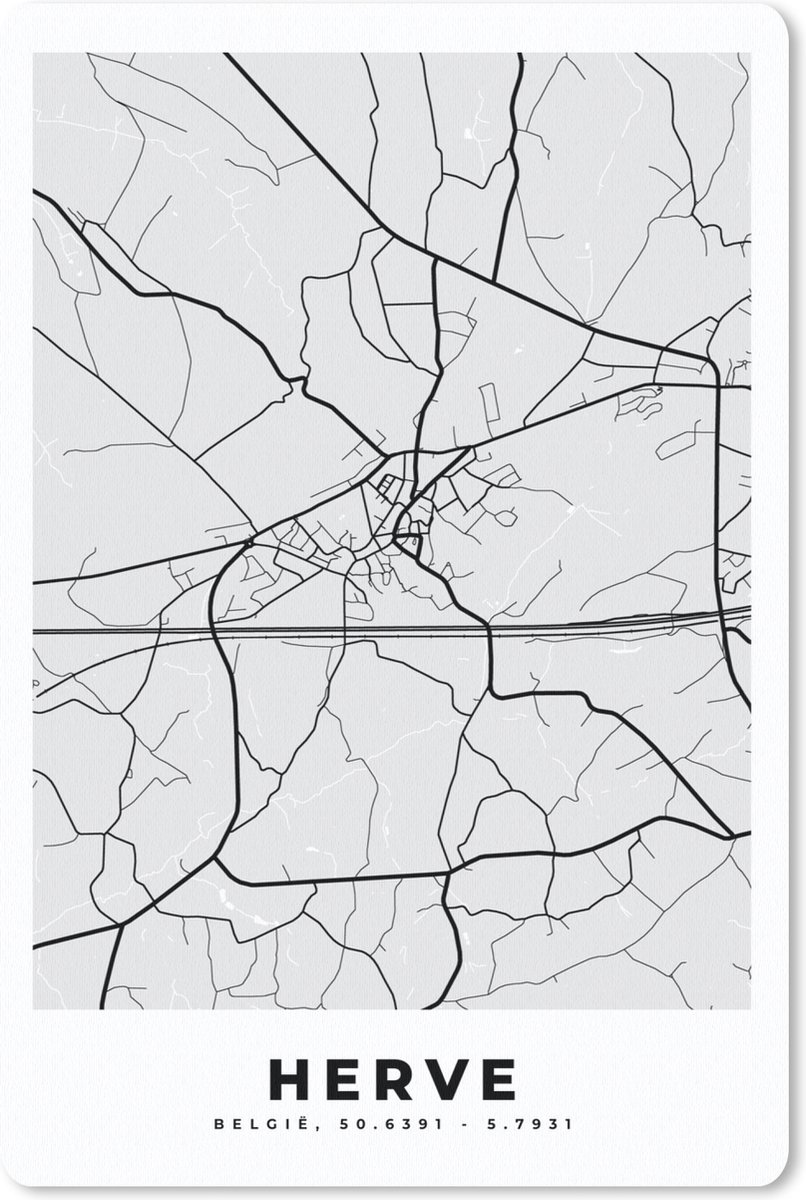 Muismat - Mousepad - België – Herve – Stadskaart – Kaart – Zwart Wit – Plattegrond - 40x60 cm - Muismatten
