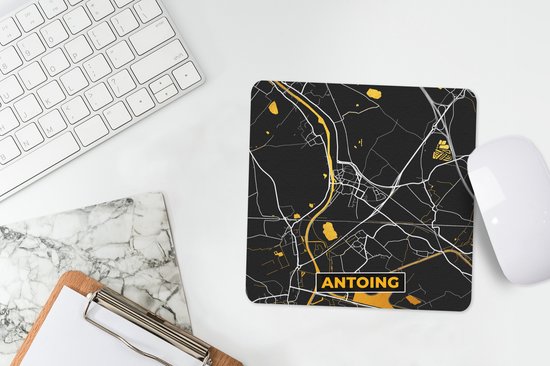 Muismat 20x20 cm - Mousepad Antoing - Kaart - Goud - Plattegrond - Stadskaart - Muismatten - Stadskaart