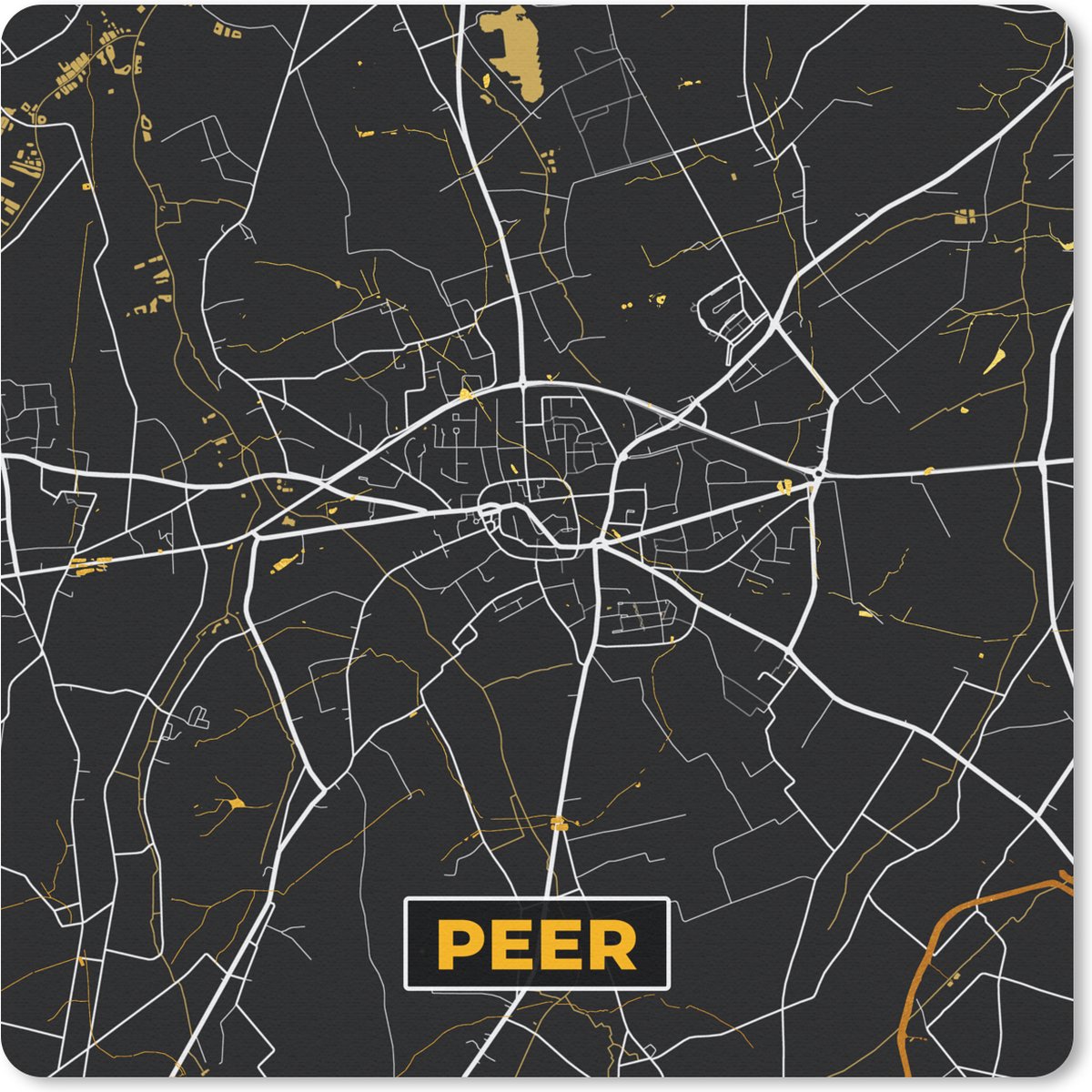Muismat 20x20 cm - Mousepad Stadskaart - Peer - Plattegrond - Goud - Kaart - Muismatten - Stadskaart