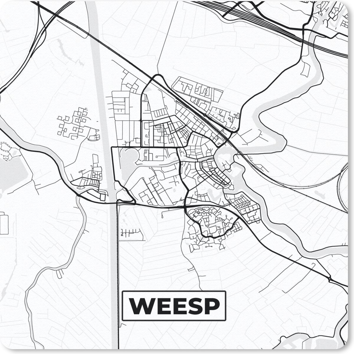 Muismat 20x20 cm - Mousepad Plattegrond - Weesp - Kaart - Stadskaart - Muismatten - Stadskaart
