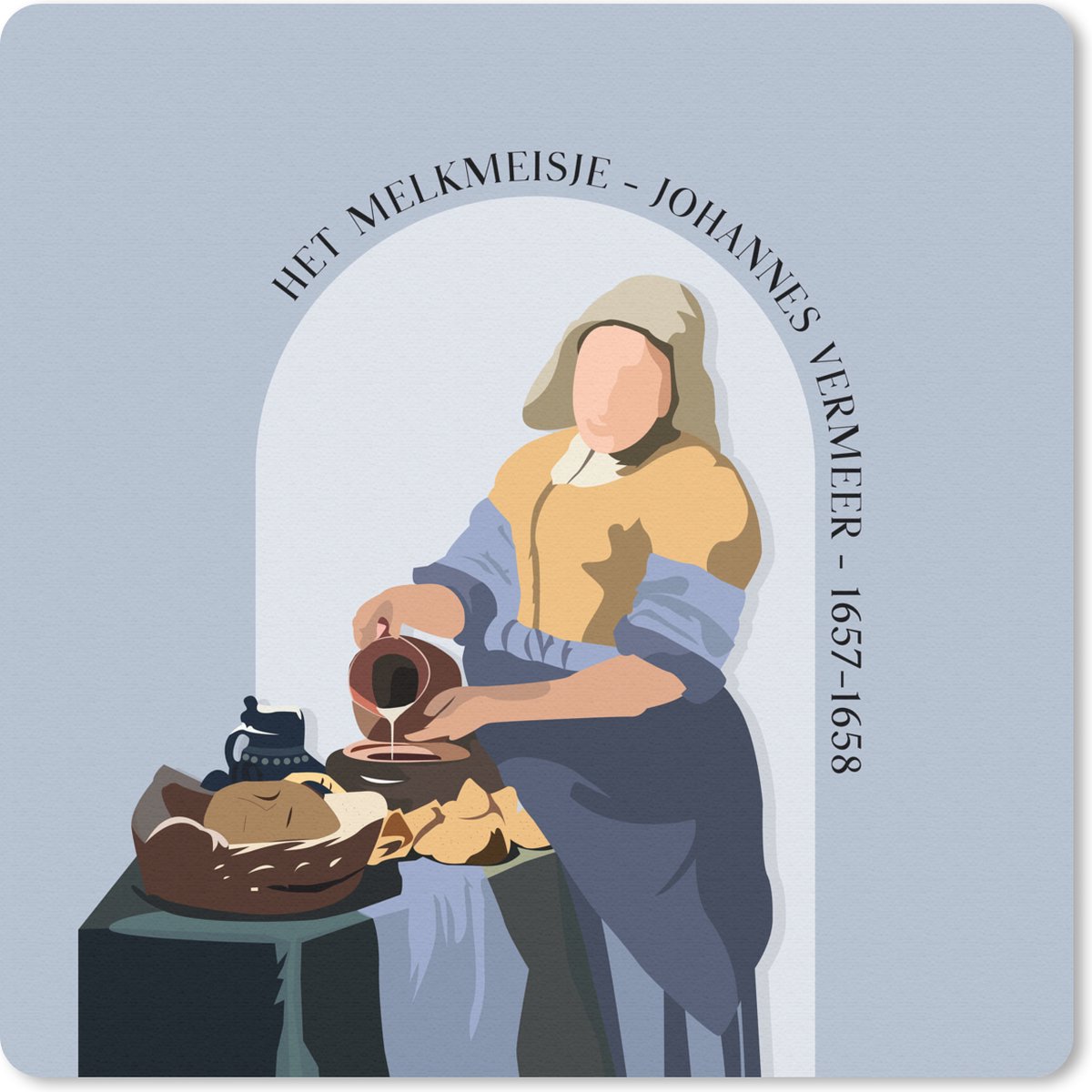 Muismat 30x30 cm - Mousepad Melkmeisje - Blauw - Vintage - Oude meesters - Muismatten