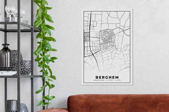 Peinture sur toile Carte - Nederland - Carte - Plan de la ville - Berghem - 60x90 cm - Décoration murale