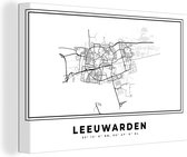 Canvas Schilderij Stadskaart – Zwart Wit - Kaart – Leeuwarden – Nederland – Plattegrond - 90x60 cm - Wanddecoratie