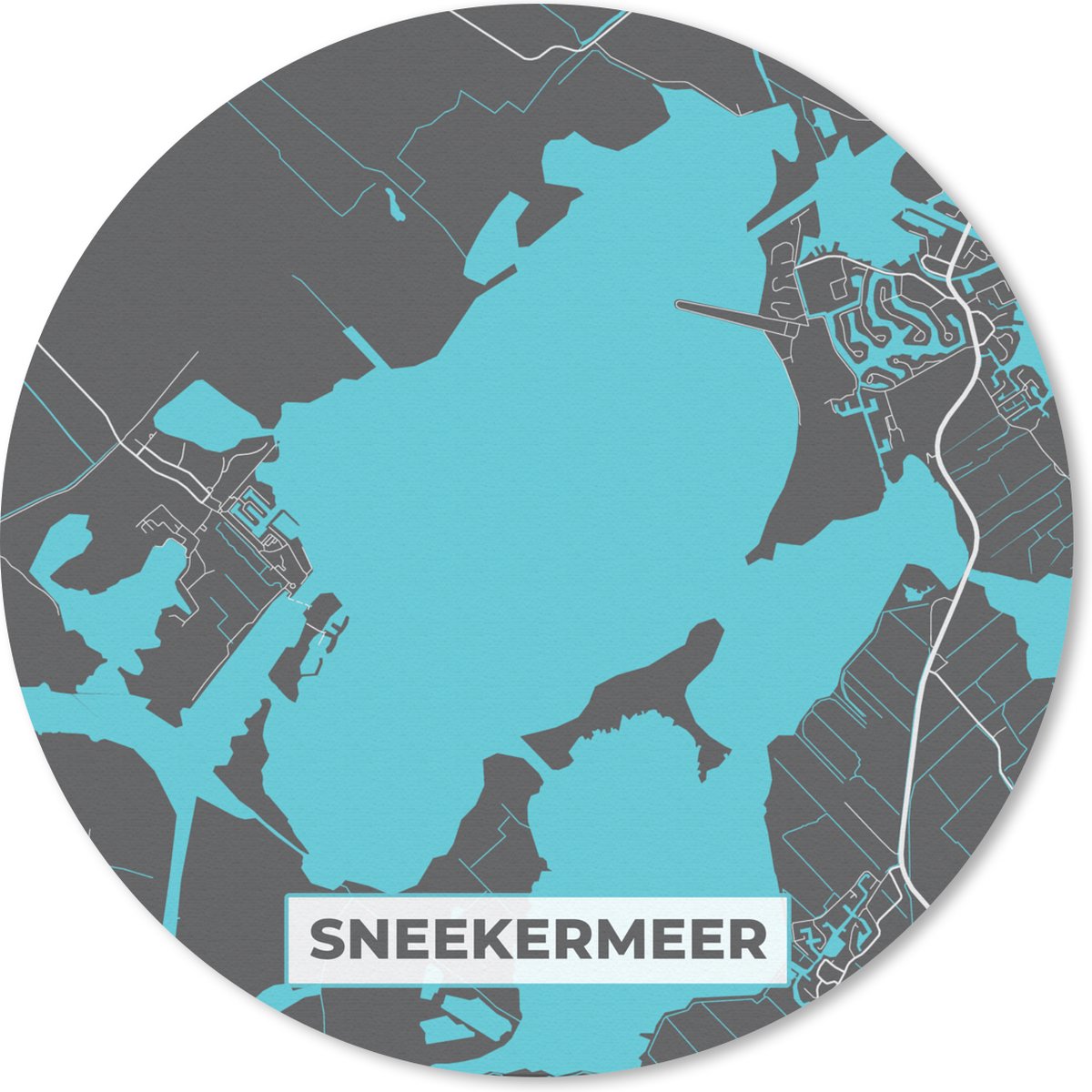Muismat rond 30x30 cm - Mousepad Kaart - Friesland - Water - Stadskaart - Plattegrond - Sneekermeer - Ronde muismatten - Stadskaart