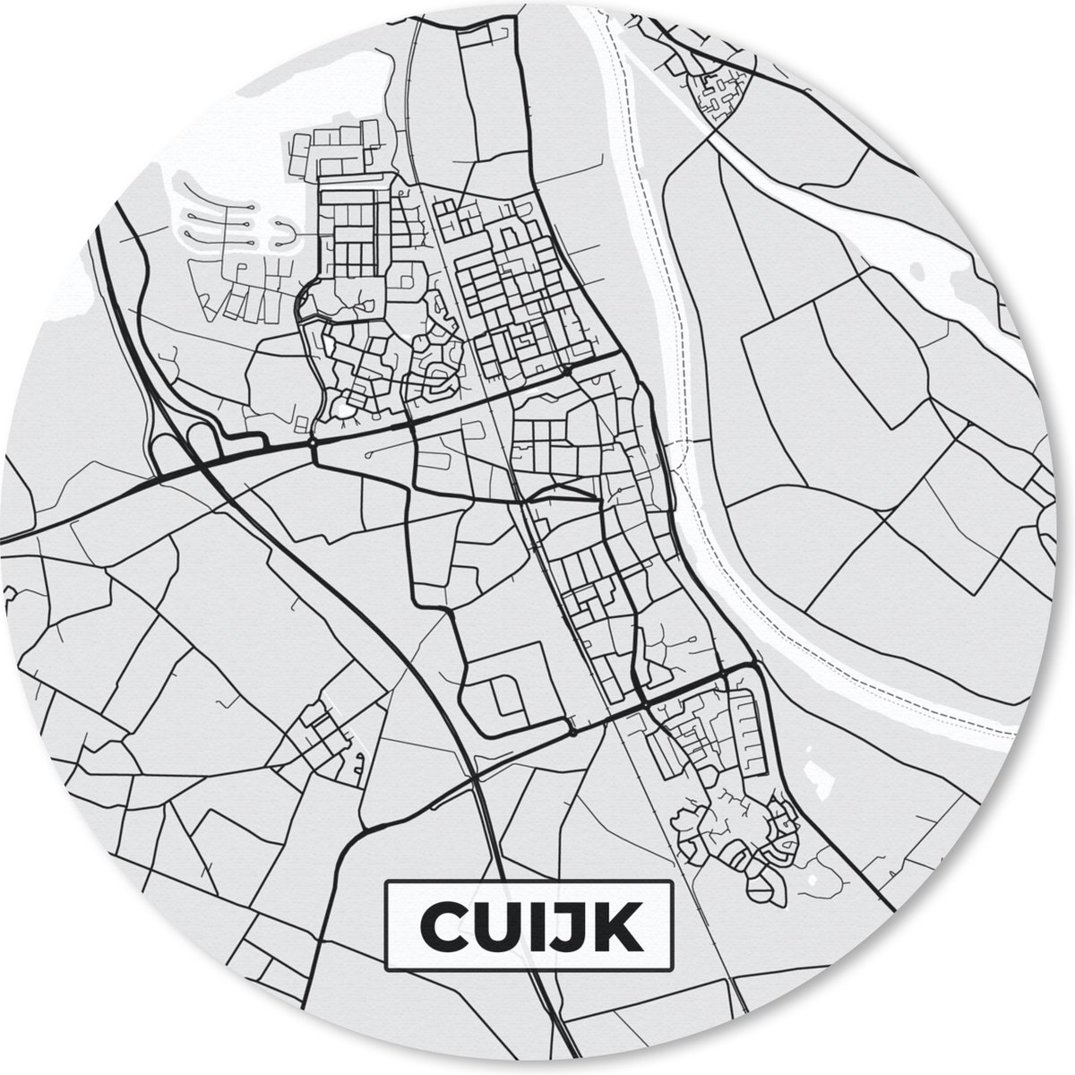 Muismat rond 40x40 cm - Mousepad Cuijk - Plattegrond - Kaart - Stadskaart - Ronde muismatten - Stadskaart