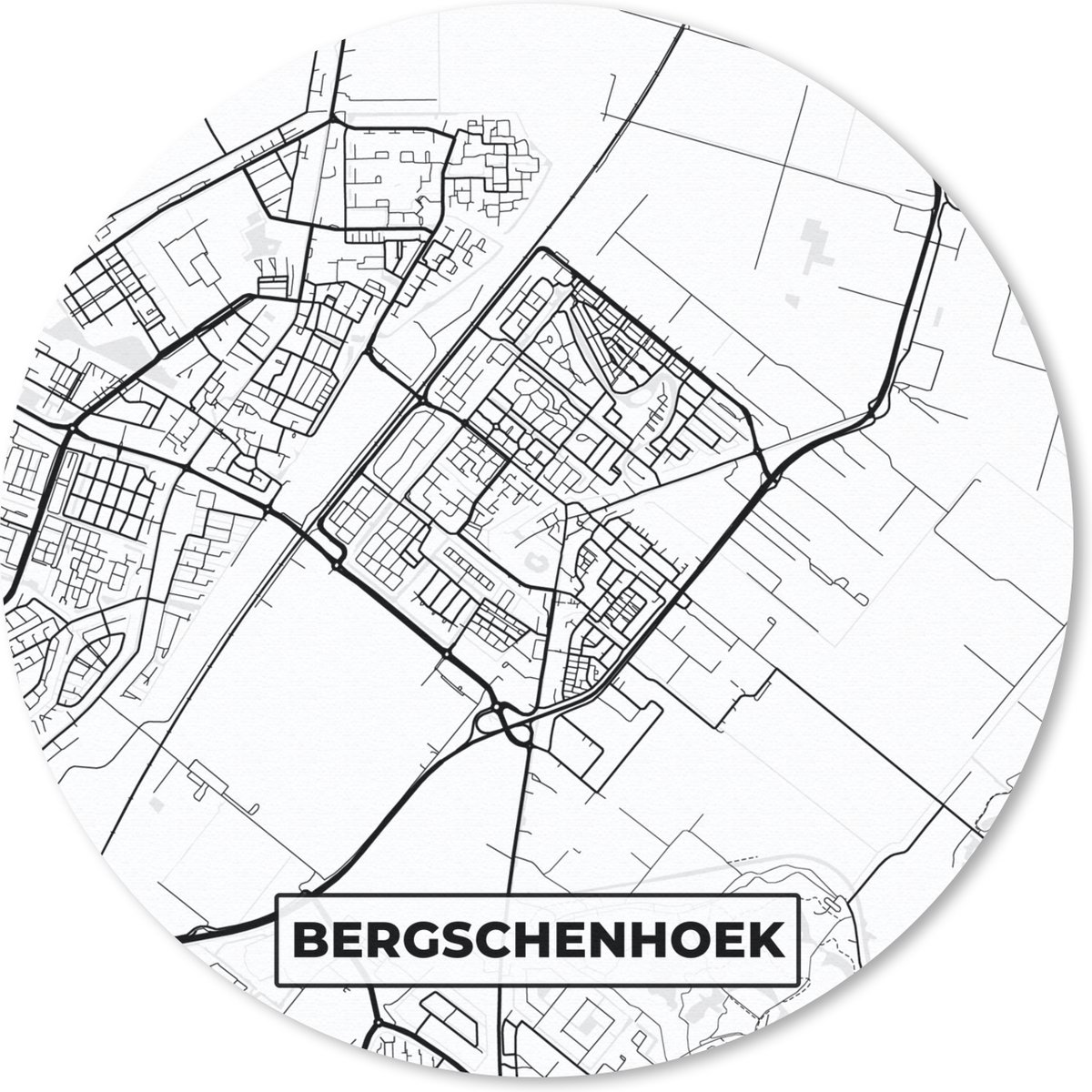 Muismat rond 20x20 cm - Mousepad Plattegrond - Bergschenhoek - Kaart - Stadskaart - Ronde muismatten - Stadskaart