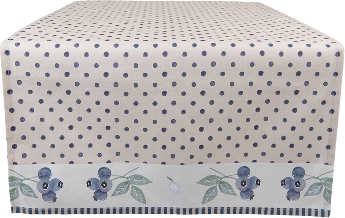 Clayre & Eef Tafelloper 50x140 cm Beige Blauw Katoen Rechthoek Bosbessen Tafelkleed