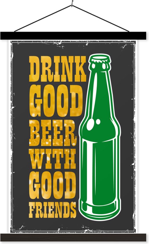 Porte-affiche avec affiche - Affiche scolaire - Mancave - Bouteille - Bières - Vintage - 120x180 cm - Lattes noires