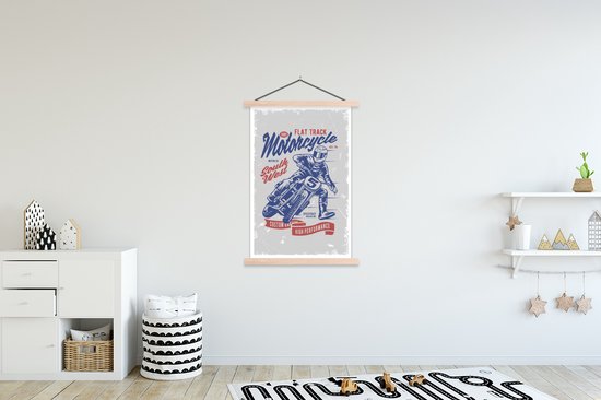 Porte-affiche avec affiche 120x180 cm - Affiche scolaire - Mancave - Moto - Hommes - Rétro - Affiche textile - Lattes vierges - Cadeau Vaderdag - Cadeau - Cadeau pour lui - Astuce - Hommes