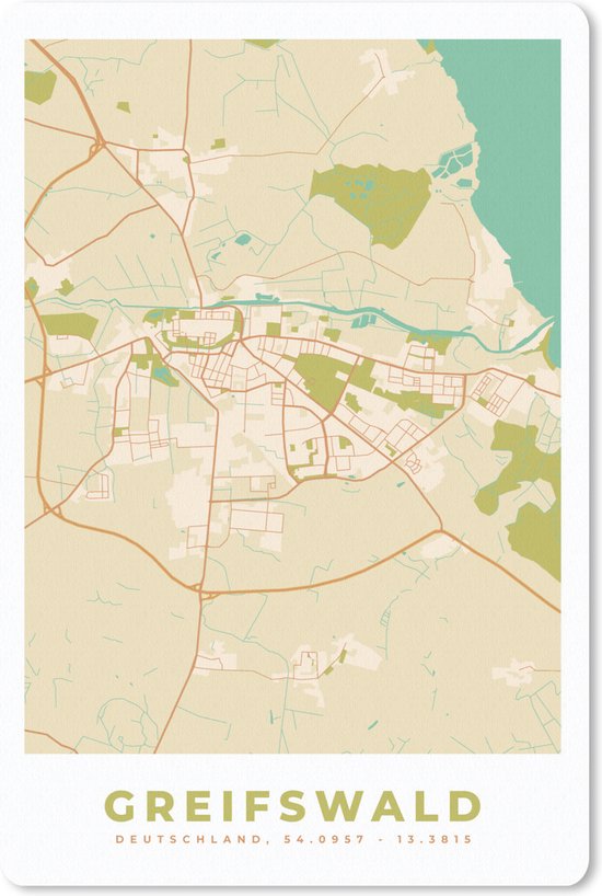 Muismat - Mousepad - Greifswald - Vintage - Kaart - Stadskaart - Plattegrond - 18x27 cm - Muismatten