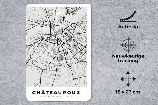Muismat 18x27 cm - Mousepad Kaart - Frankrijk - Stadskaart - Plattegrond - Châteauroux - Muismatten - Stadskaart