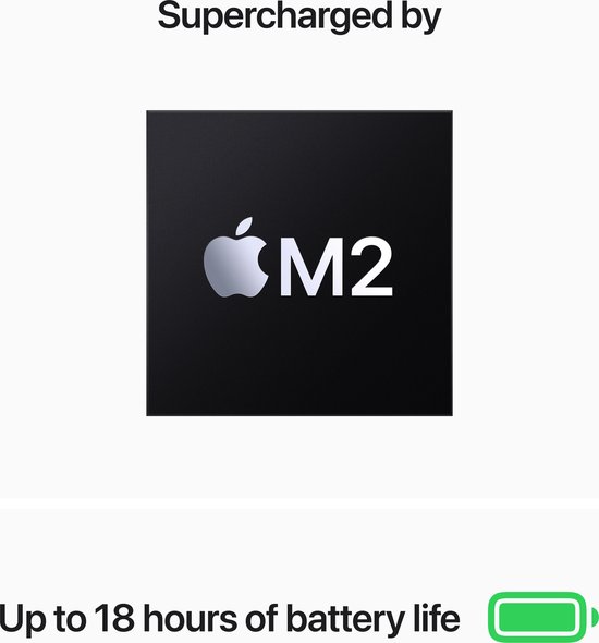 13.6" Retina, IPS, 2560 x 1664px, Apple M2 (8-core CPU, 8-core GPU, 16-core Neural Engine), 8GB, 256GB SSD, 2 x Thunderbolt/USB 4, 802.11ax Wi-Fi 6, Bluetooth 5.0, macOS