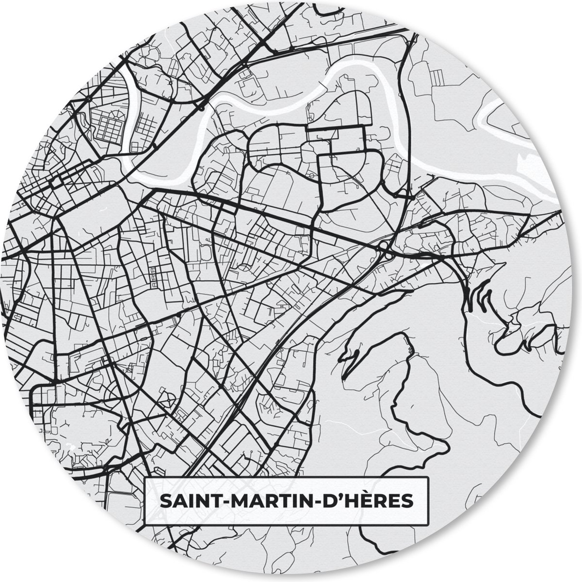 Muismat rond 20x20 cm - Mousepad Frankrijk - Plattegrond - Kaart - Saint-Martin-d'Hères - Stadskaart - Ronde muismatten - Stadskaart