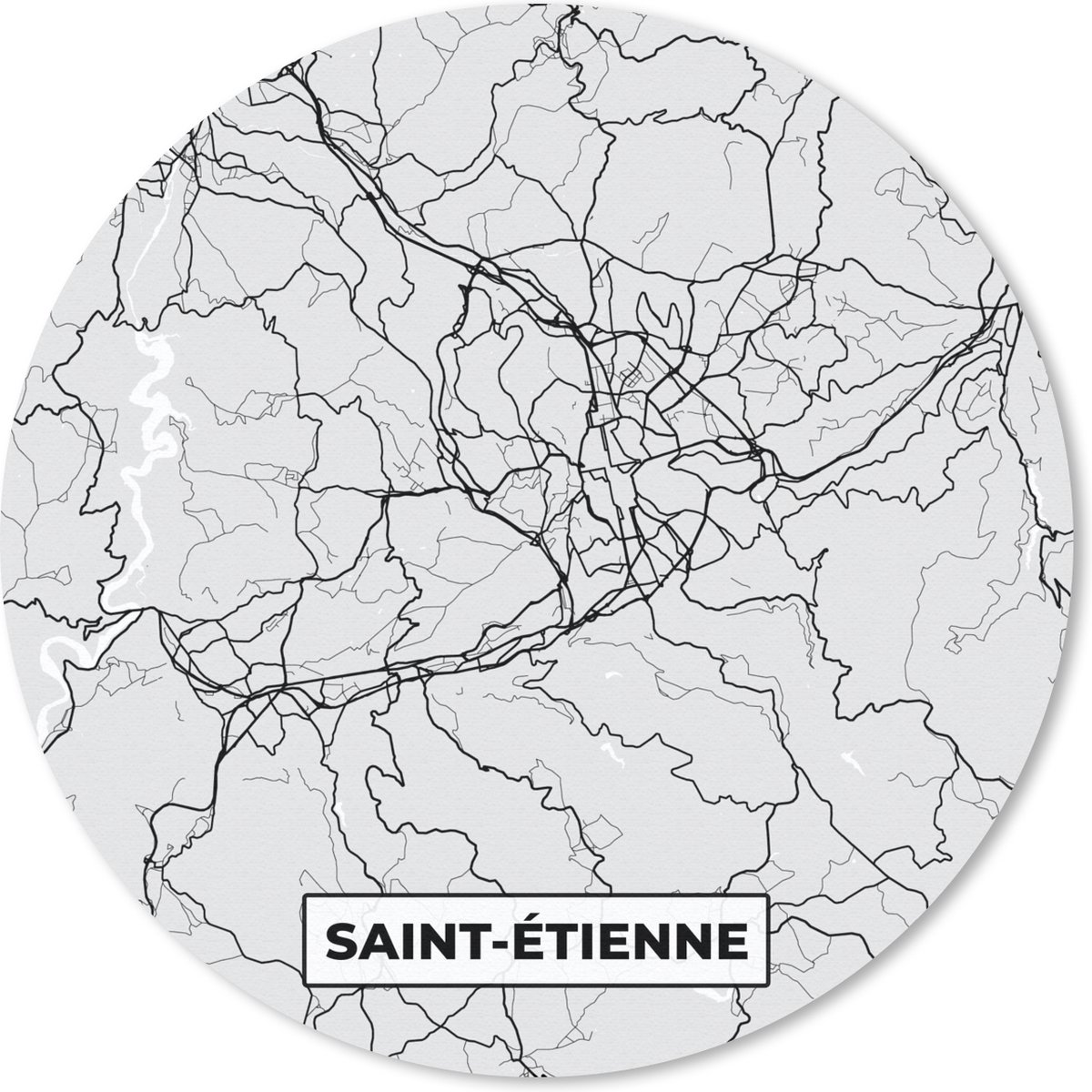 Muismat rond 20x20 cm - Mousepad Frankrijk - Saint-Étienne - Stadskaart - Plattegrond - Kaart - Ronde muismatten - Stadskaart
