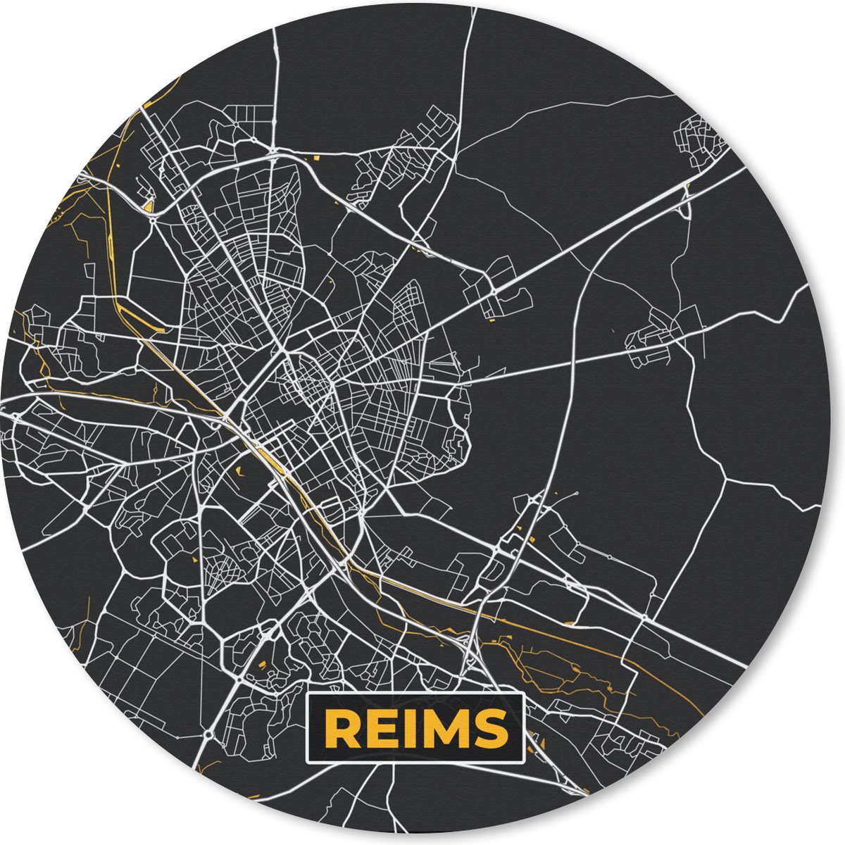 Muismat rond 30x30 cm - Mousepad Frankrijk – Plattegrond – Reims - Stadskaart – Kaart - Ronde muismatten - Stadskaart