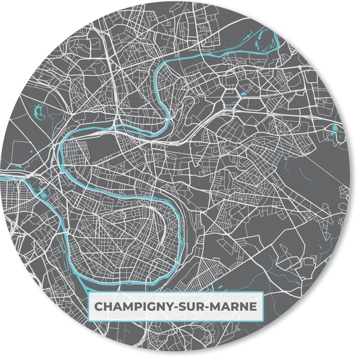 Muismat rond 20x20 cm - Mousepad Champigny-sur-Marne - Frankrijk - Kaart - Stadskaart - Plattegrond - Ronde muismatten - Stadskaart