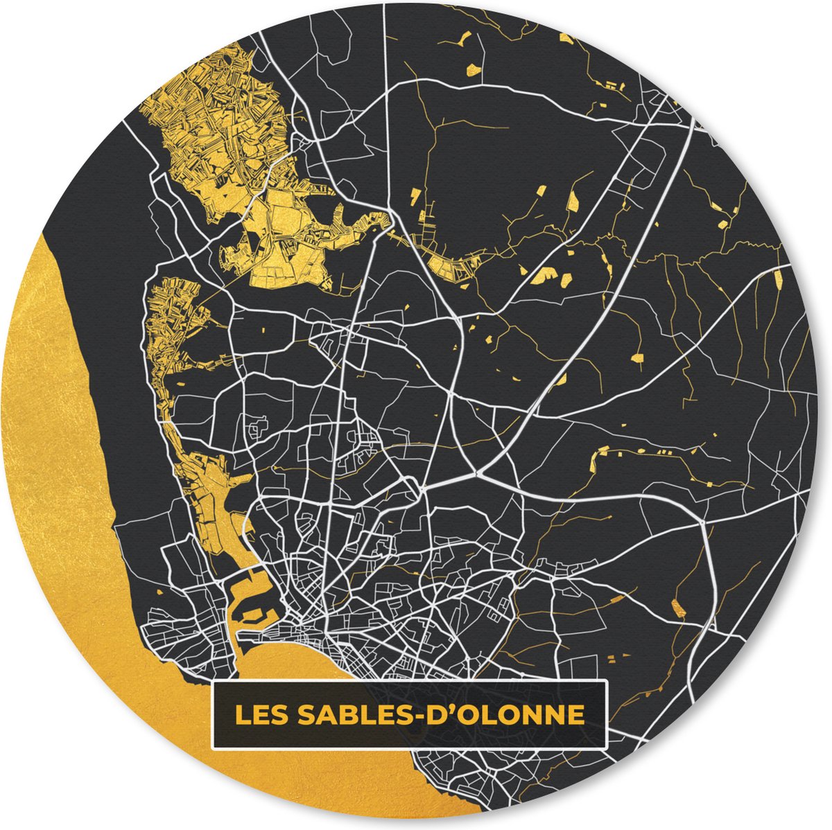 Muismat rond 30x30 cm - Mousepad Stadskaart - Plattegrond - Les Sables-d'Olonne - Kaart - Frankrijk - Ronde muismatten - Stadskaart