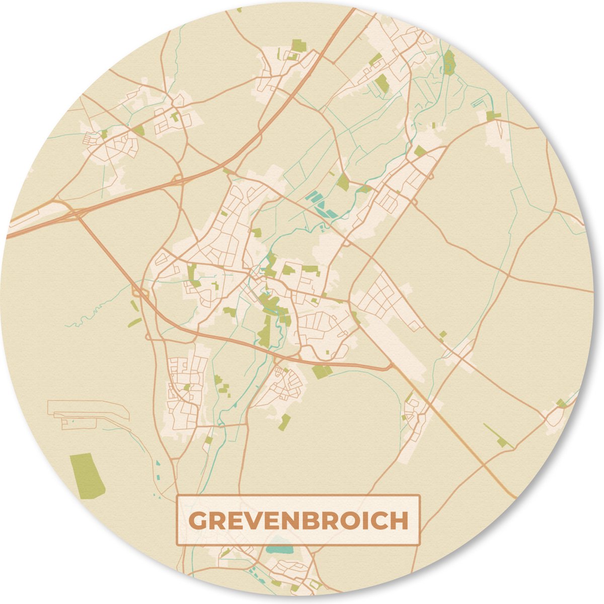 Muismat rond 20x20 cm - Mousepad Grevenbroich - Plattegrond - Kaart - Vintage - Stadskaart - Ronde muismatten - Stadskaart