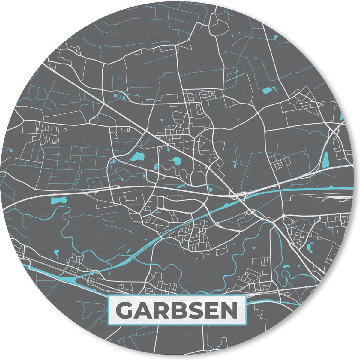 Muismat rond 30x30 cm - Mousepad Kaart – Plattegrond – Stadskaart – Garbsen – Duitsland – Blauw - Ronde muismatten - Stadskaart