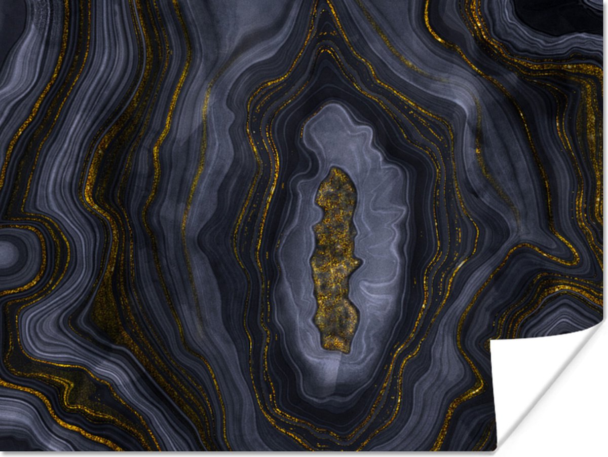 Poster Geode - Agaat - Black & gold - 80x60 cm