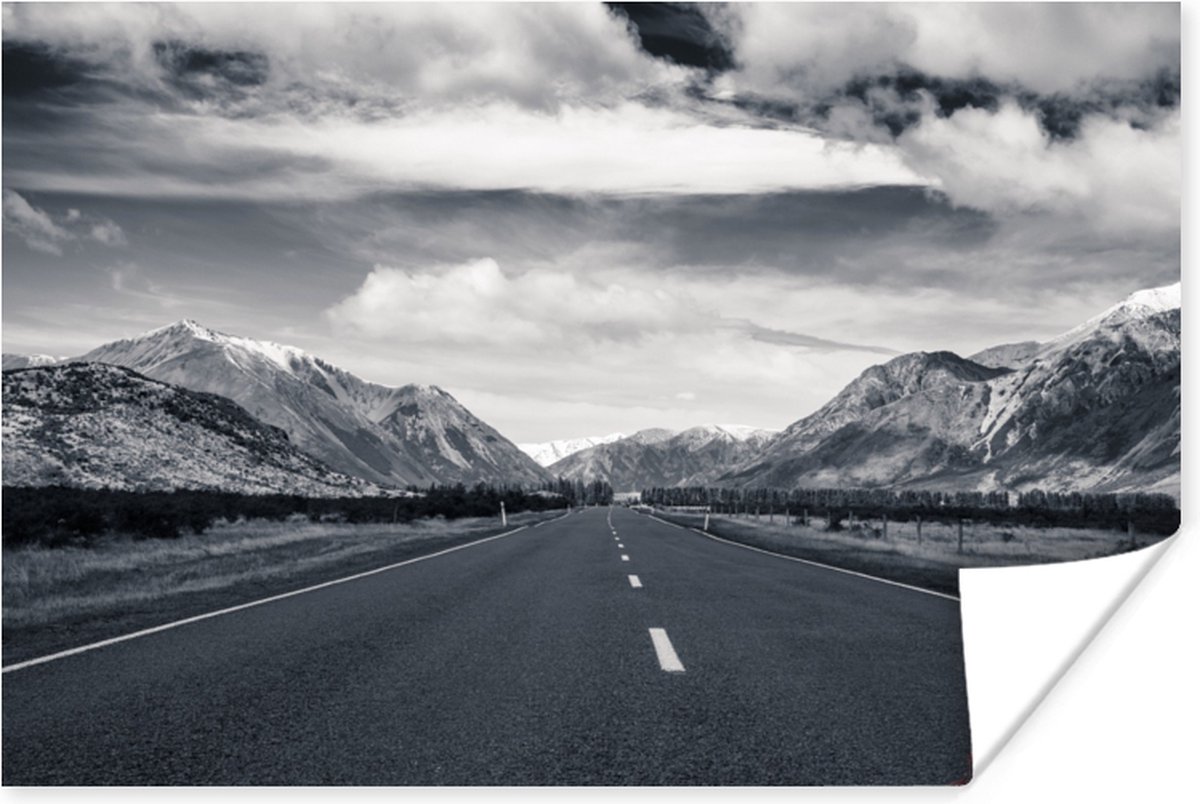 Poster Zwart wit - Berg - Weg - 60x40 cm