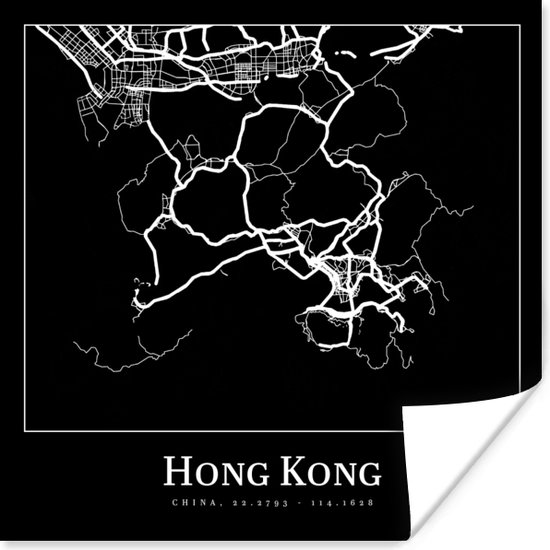 Poster Hong Kong - Kaart - Stadskaart - Plattegrond - 30x30 cm