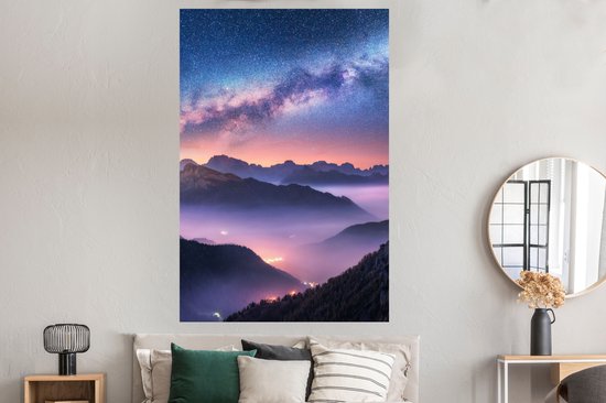 Affiche Montagnes - Ciel étoilé - Brouillard - 120x180 cm XXL