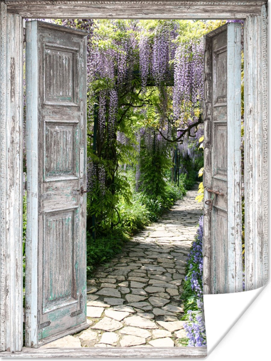 Poster Doorkijk - Bos - Stenen - Lente - 30x40 cm