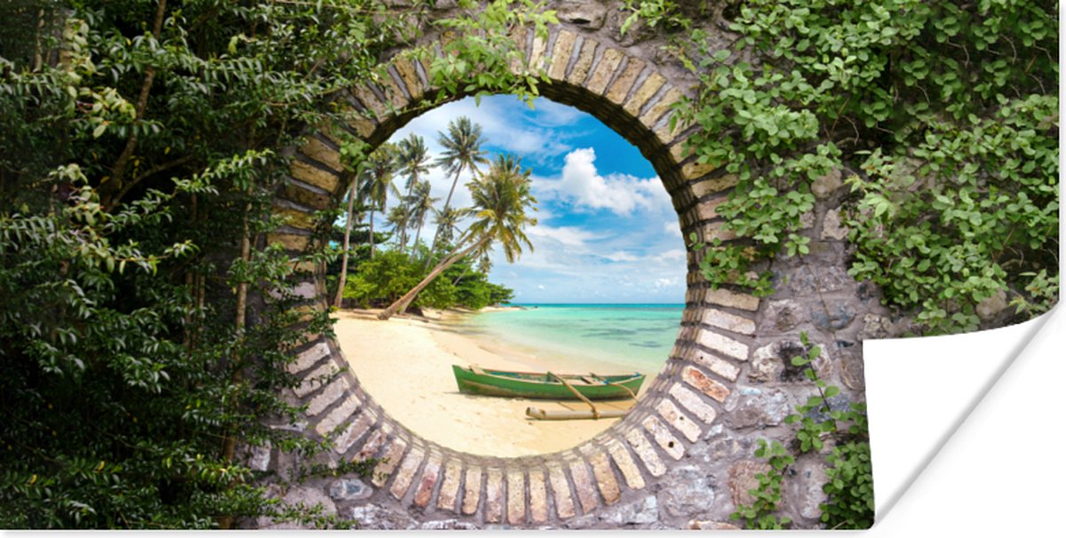Poster Strand - Palmboom - Doorkijk - Kano - 150x75 cm